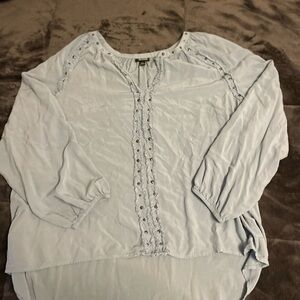 a.n.a Soft Blue Blouse with Lace Detail
